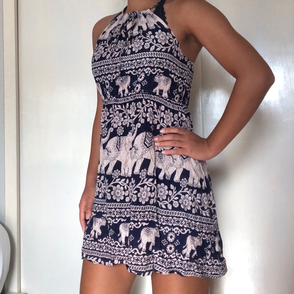 high neck boho hippie dress